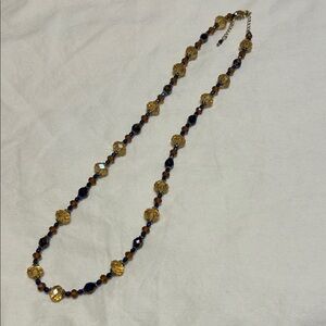 Handcrafted Amber and Navy Beaded Necklace